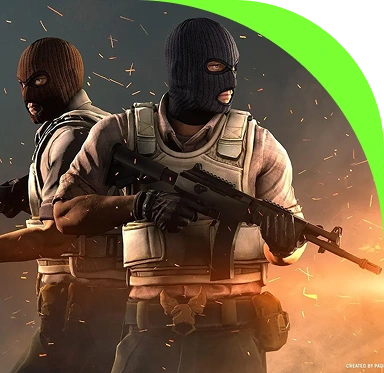Due giocatori di Counter-Strike in tenuta tattica sono pronti all’azione su uno sfondo suggestivo con scintille.